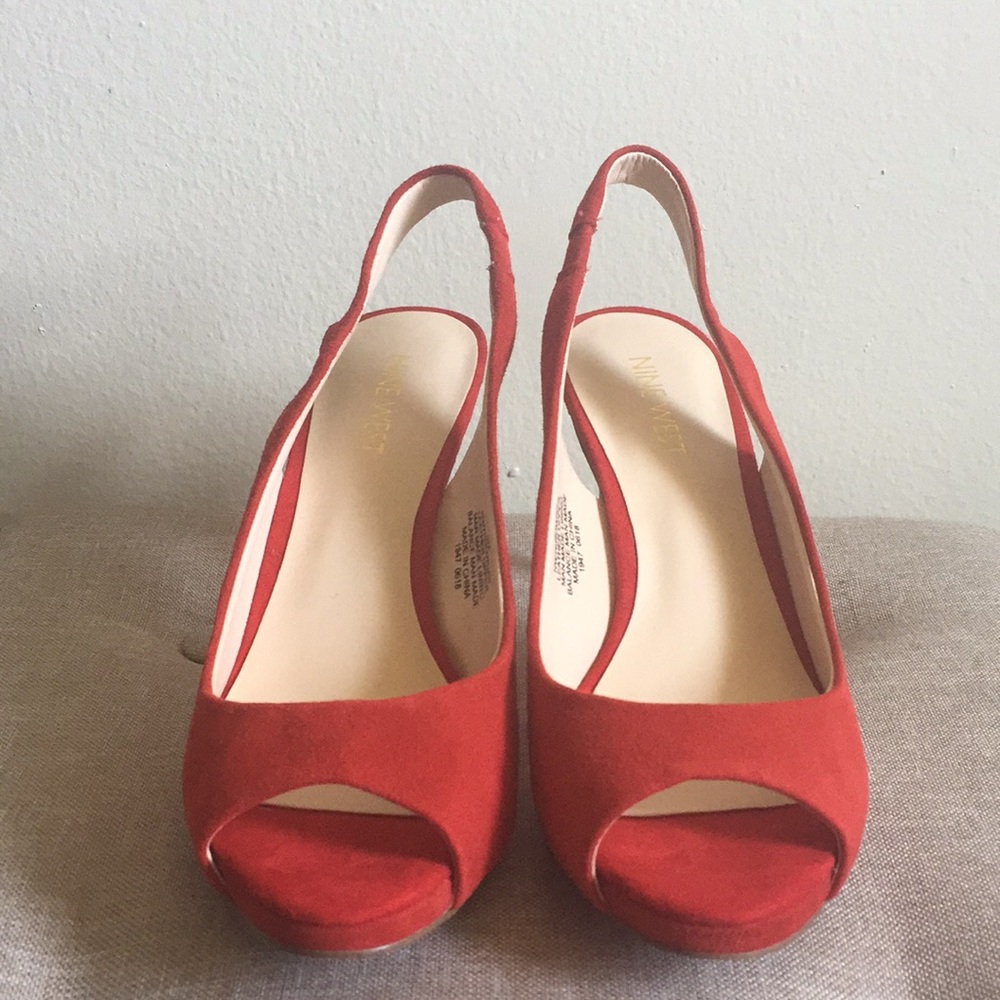 Nine West real suede peep toe sling back sandals.
